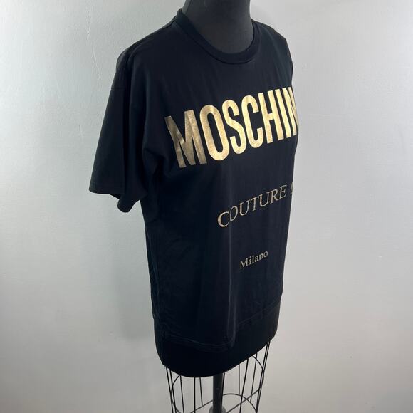 MOSCHINO Couture Black Gold Top Cotton Crew Neck Straight Hem Pullover Size XXS - Picture 5 of 9